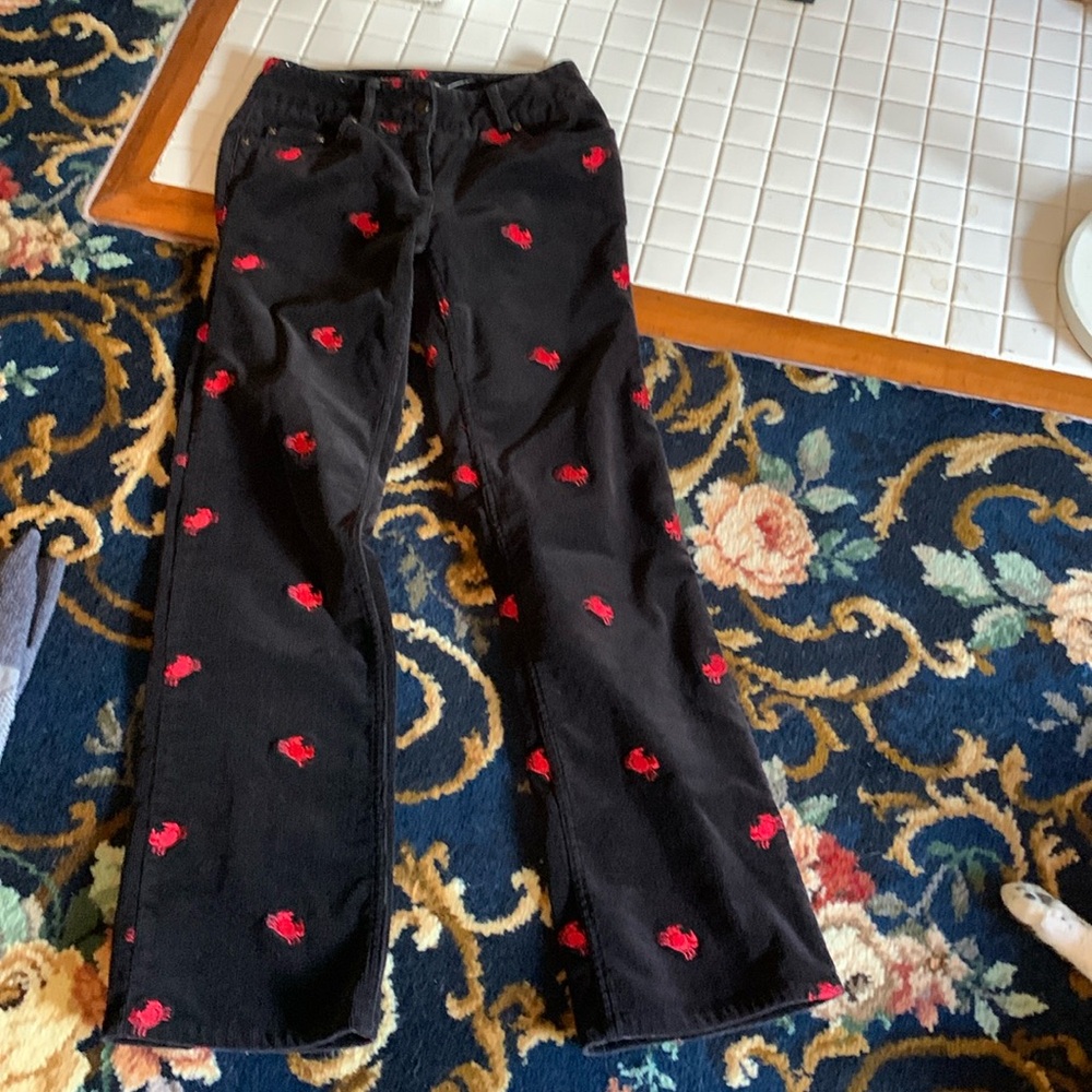 Castaway women’s black lobster bootcut cords. Worn‎ 2x. Retail 175